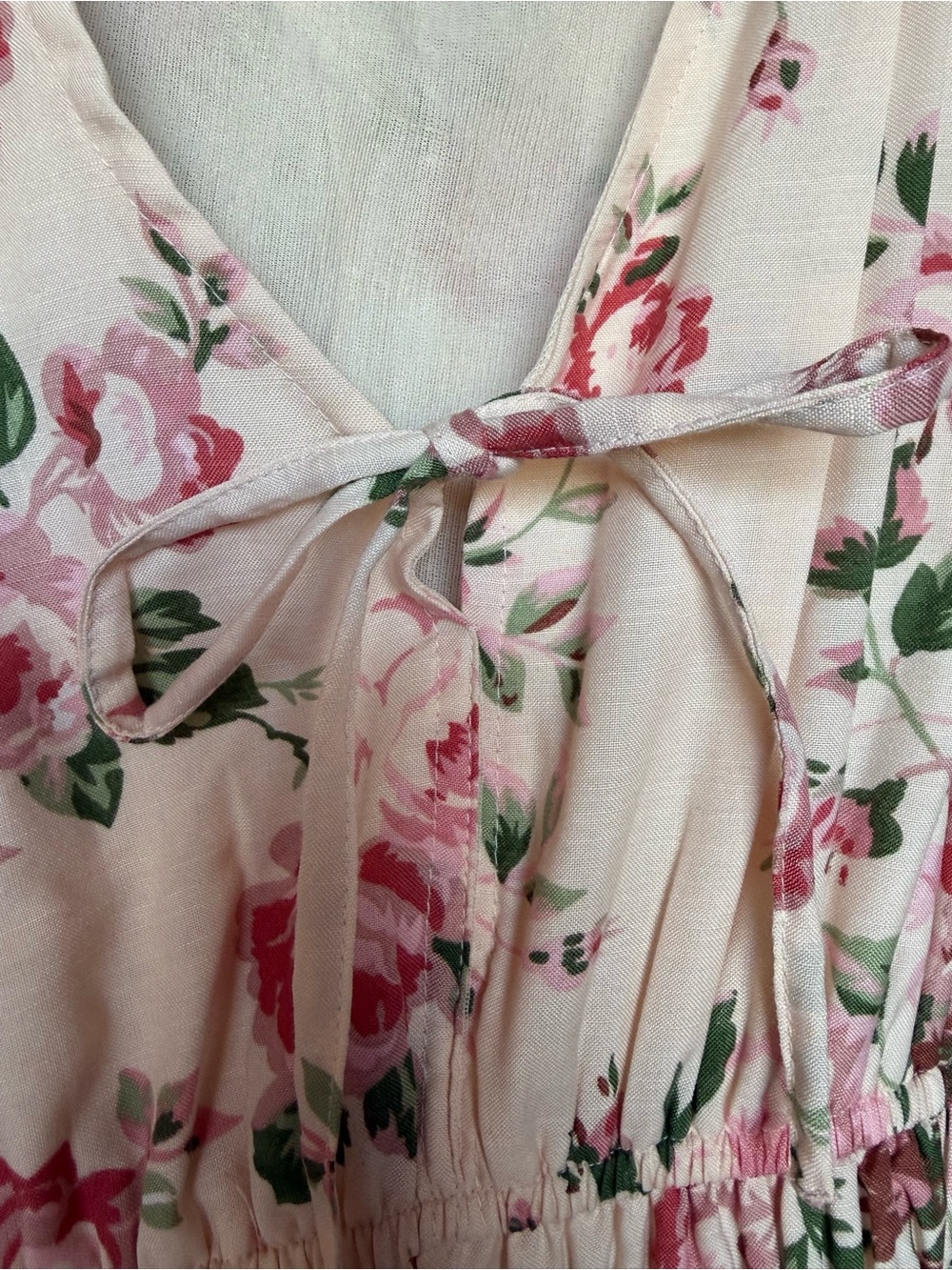 Romantic Pink Floral Maxi Dress with V-Neck and Smocked Waist - Picture 8 of 8
